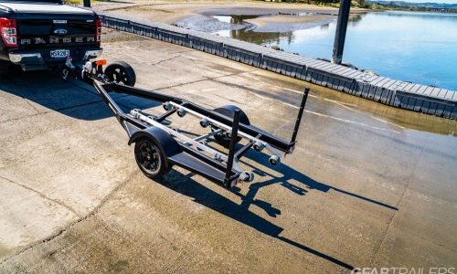 GFAB Alloy Single Black Jet Ski Trailer - top view with spare wheel
