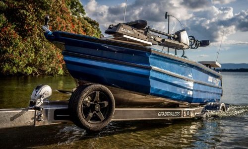 GFAB Alloy Small Boat Trailer - Side View, Stabicraft 1450 with pull-out drawbar GFAB Alloy Small Boat Trailer - Side View, Stabicraft 1450 with pull-out drawbar